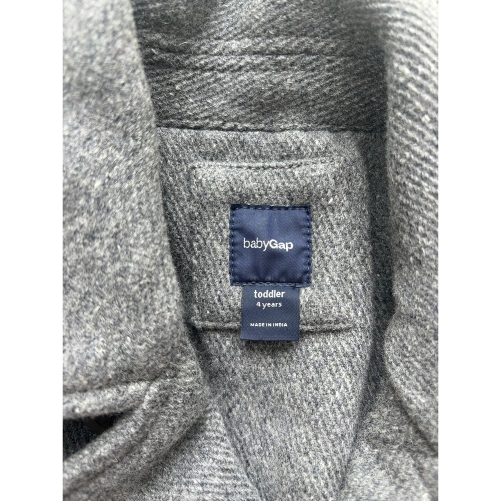 BabyGap Toddler Boys Gray Wool Blend Pea Coat Plaid Lined Jacket 4 Years - Picture 3 of 6